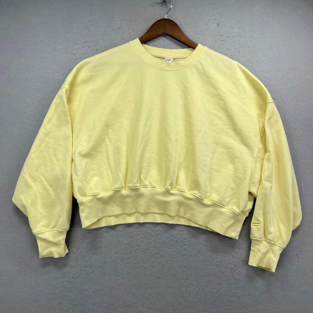 Fabletics Sweatshirt Womens L Yellow Cropped Pullover Cotton Sweater Athleisure